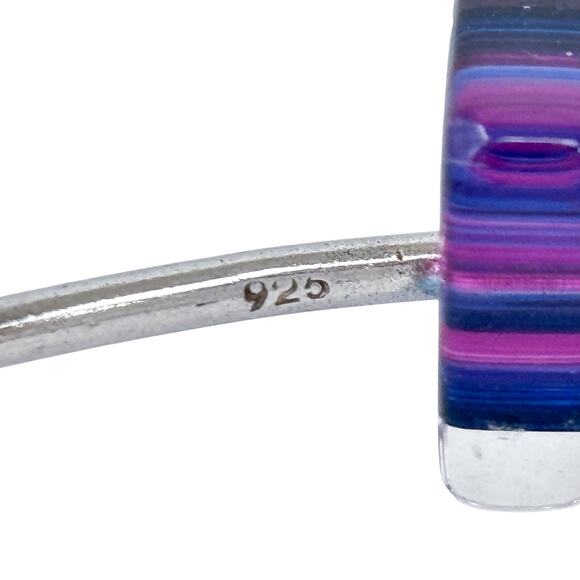 Ball Tip Cuff Bracelet | Purple Glass Charm | Vintage Sterling Silver 925 | 6.5" - Picture 8 of 11